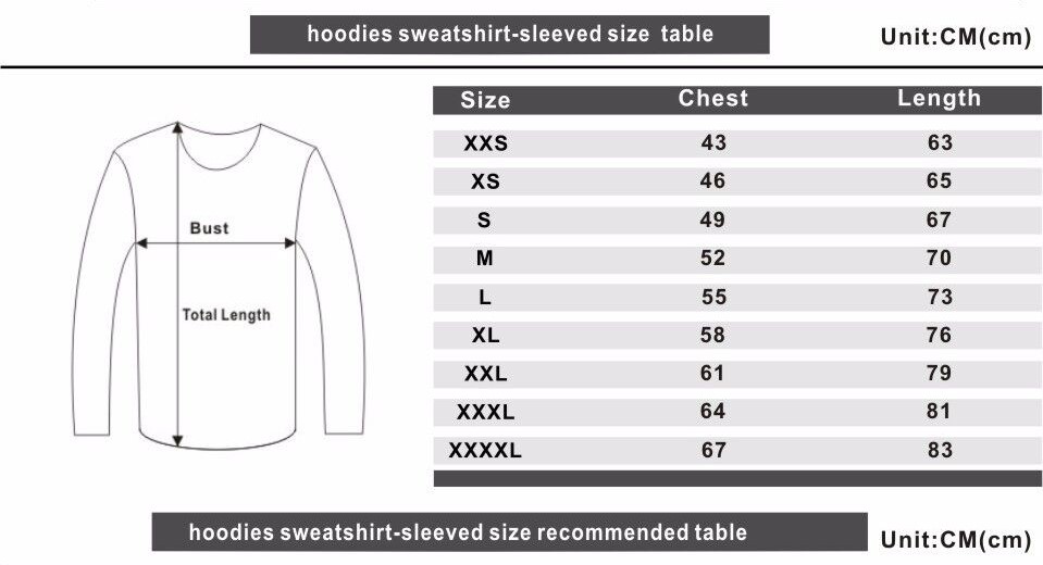 Sweatshirt Size Chart